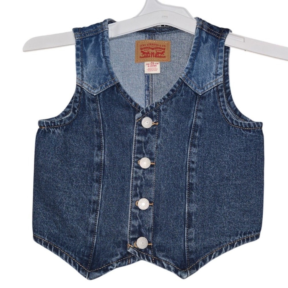 Levis Girls Rodeo Denim Vest Medium Wash Blue Western XS 6-9 Years 4MN588-MFK
